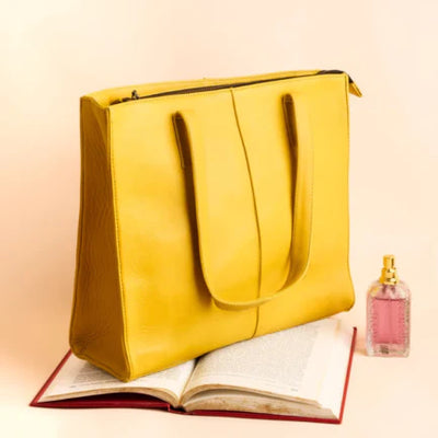 Everyday Women’s Leather Zipper Tote Bag- Yellow PB-TB-0033