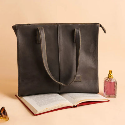 Everyday Women’s Leather Zipper Tote Bag- Graphite Grey -PB-TB-0030