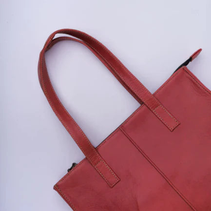 Everyday Women’s Leather Zipper Tote Bag- Candy Red PB-TB-0021