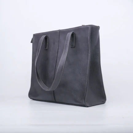 Everyday Women’s Leather Zipper Tote Bag- Graphite Grey -PB-TB-0030