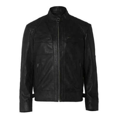 Mens Distressed Black Motorcycle Leather Jacket-PB-JK001