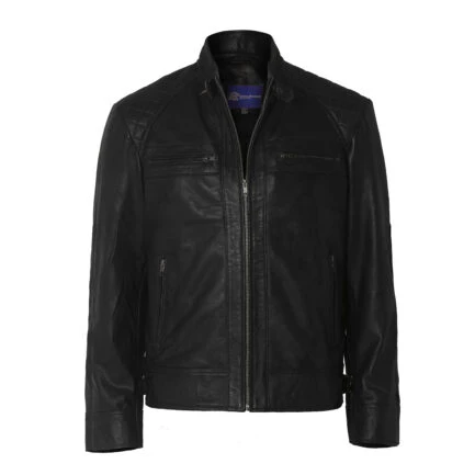 Mens Distressed Black Motorcycle Leather Jacket-PB-JK001