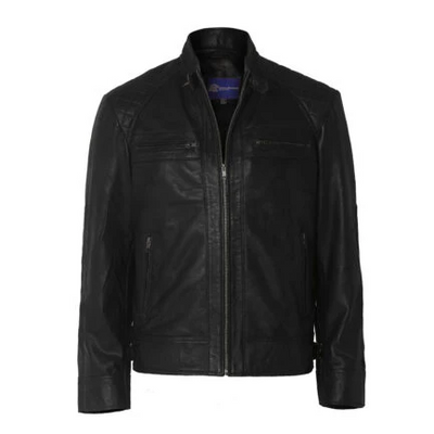 Mens Distressed Black Motorcycle Leather Jacket-PB-JK001