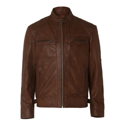 Mens Distressed Brown Motorcycle Leather Jacket-PB-JK003