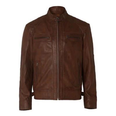 Mens Distressed Brown Motorcycle Leather Jacket-PB-JK003