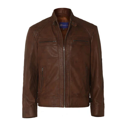 Mens Distressed Brown Motorcycle Leather Jacket-PB-JK003