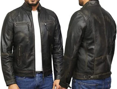 Men Plain Black Vintage Leather Jacket-PB-JK010