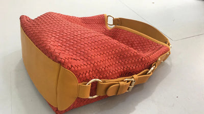 Turkish Red Women Leather Basket Tote Bag–Herringbone Zipper Bag-PB-TB-0019