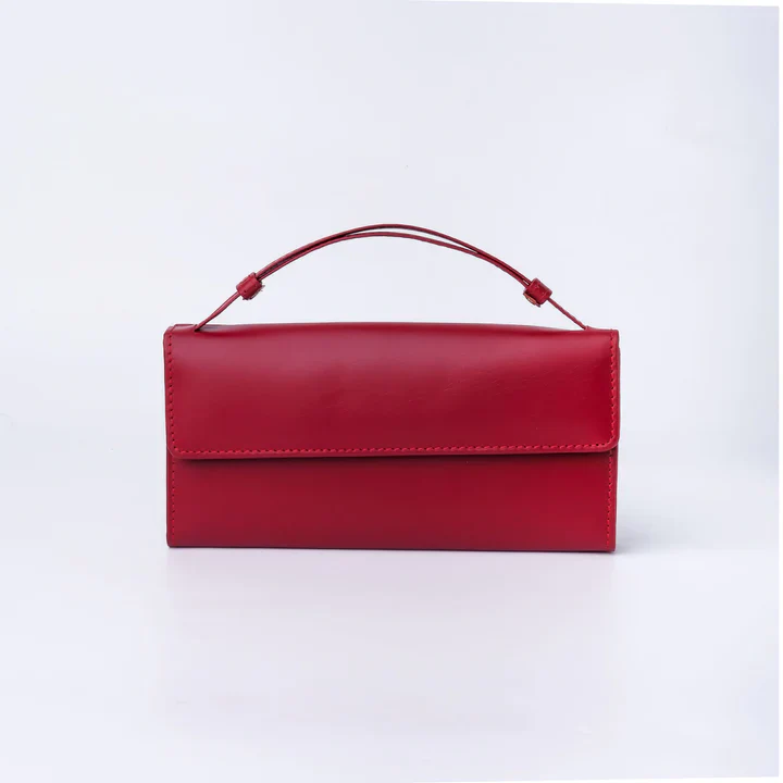 Womens Handle Leather Clutch Wallet-Red-PB-LW-008