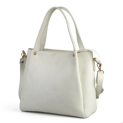 Premium White Leather Tote Bag - PB-LB-002