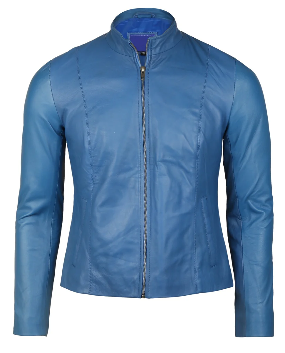 Premium Blue Lambskin Leather Jacket - WJ-011