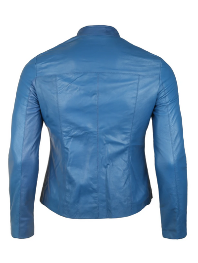 Premium Blue Lambskin Leather Jacket - WJ-011