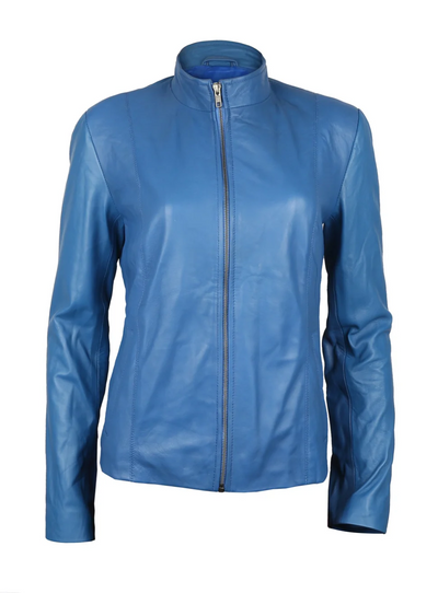 Premium Blue Lambskin Leather Jacket - WJ-011