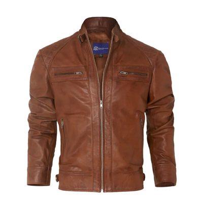 Mens Distressed Brown Motorcycle Leather Jacket-PB-JK003