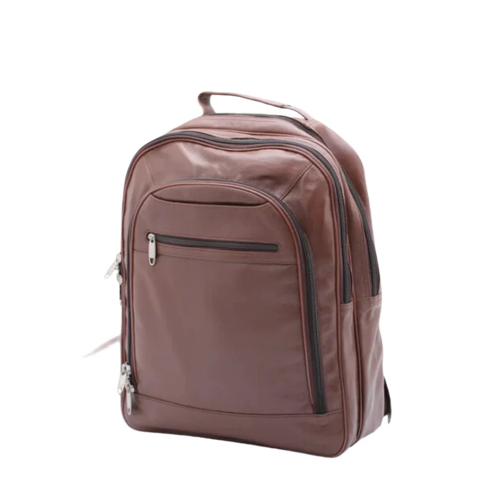 Trio Leather Backpack (BROWN)-PB-BP_009