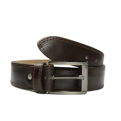 Mens Double Stitch Laminated Leather Belt-Brown-PB-BL-0023