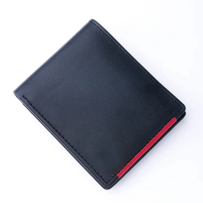 Mens Pure Leather Wallet Bifold Red Stripe-PB-LW-0020