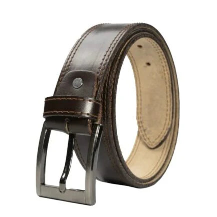 Mens Double Stitch Laminated Leather Belt-Brown-PB-BL-0023