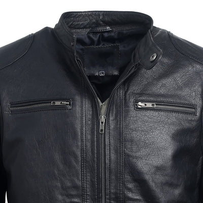 Men Black Leather Jacket PB-JK-0019