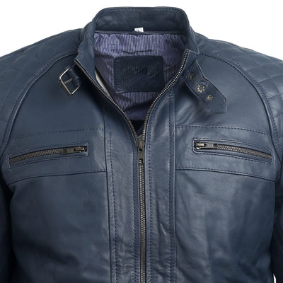 Men Blue Leather Jacket PB-JK-0022