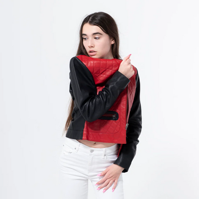 Lambskin Red & Black Jacket -WJ-008