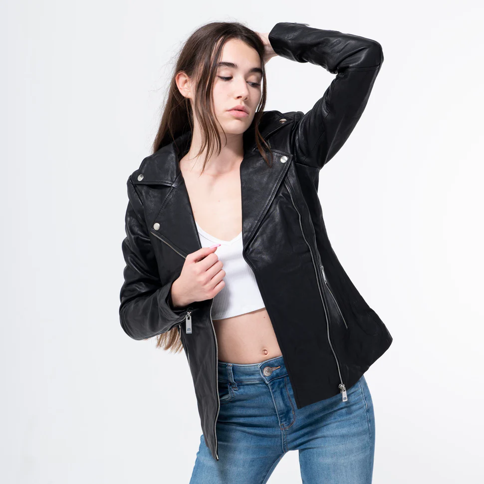 Lambskin Basic Black Biker Jacket-WJ-001