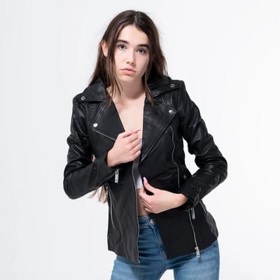 Lambskin Basic Black Biker Jacket-WJ-001