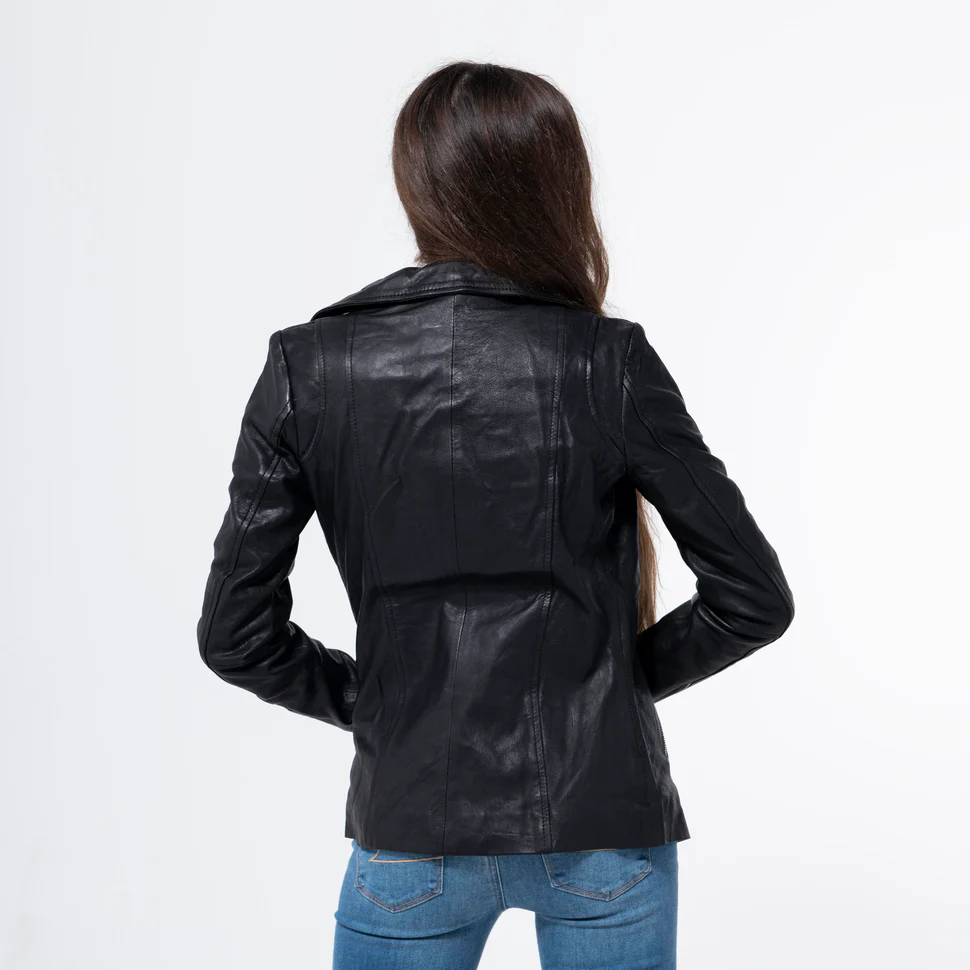 Lambskin Basic Black Biker Jacket-WJ-001