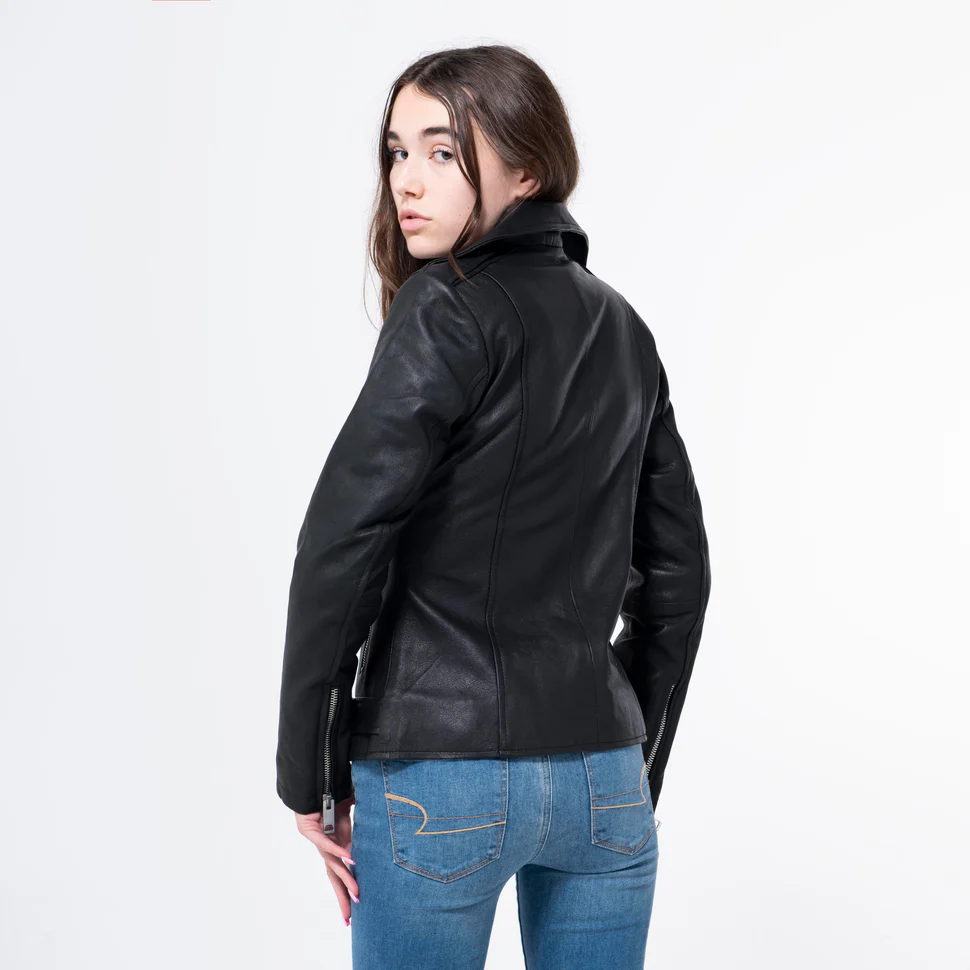 Lambskin Black Biker Jacket With Belt-WJ-004