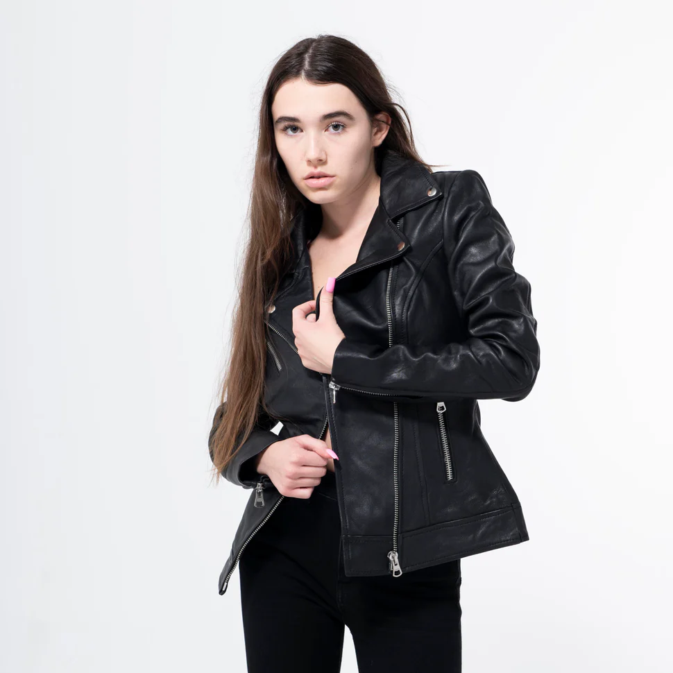 Lambskin Black Biker Jacket-WJ-003