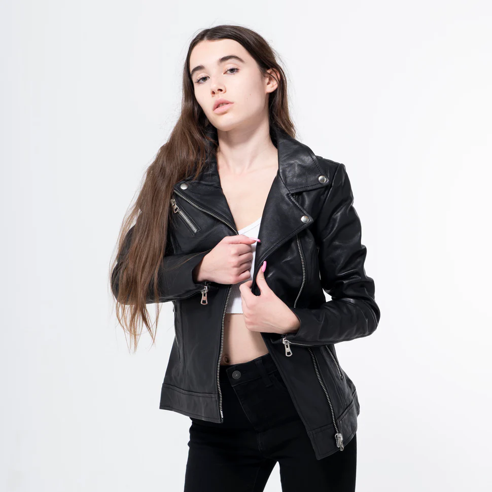 Lambskin Black Biker Jacket-WJ-003