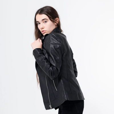 Lambskin Black Biker Jacket-WJ-003