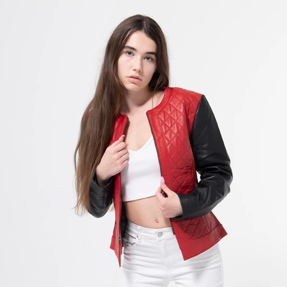 Lambskin Red & Black Jacket -WJ-008